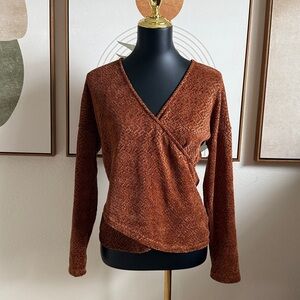 Lush V-Neck Wrap Sweater in Warm Brown